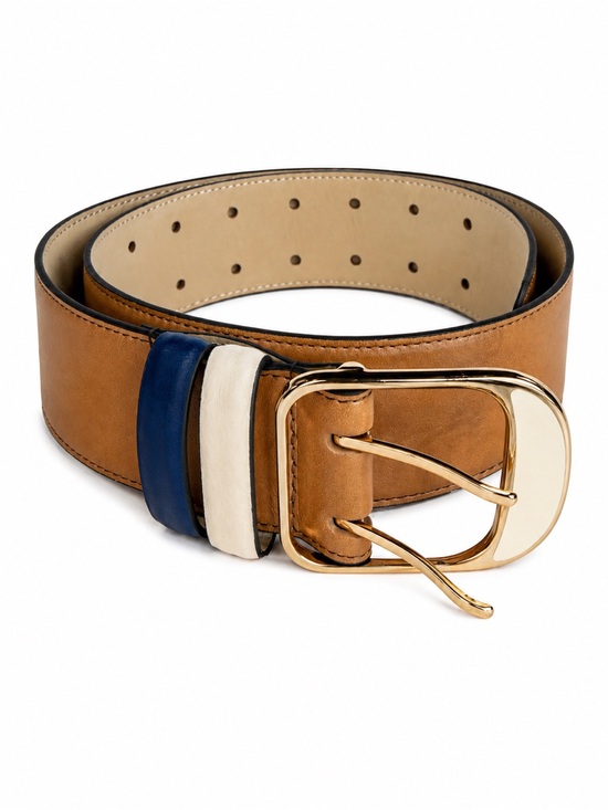 Ann Taylor Accessories - Ann Taylor 100% Leather Belt Gold Buckle with Navy and Cream Accents